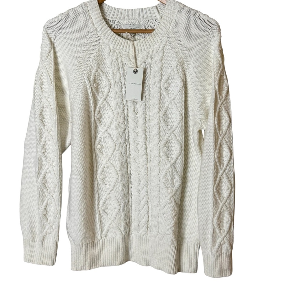 Lucky Brand Cream Cable Knit Pullover Large